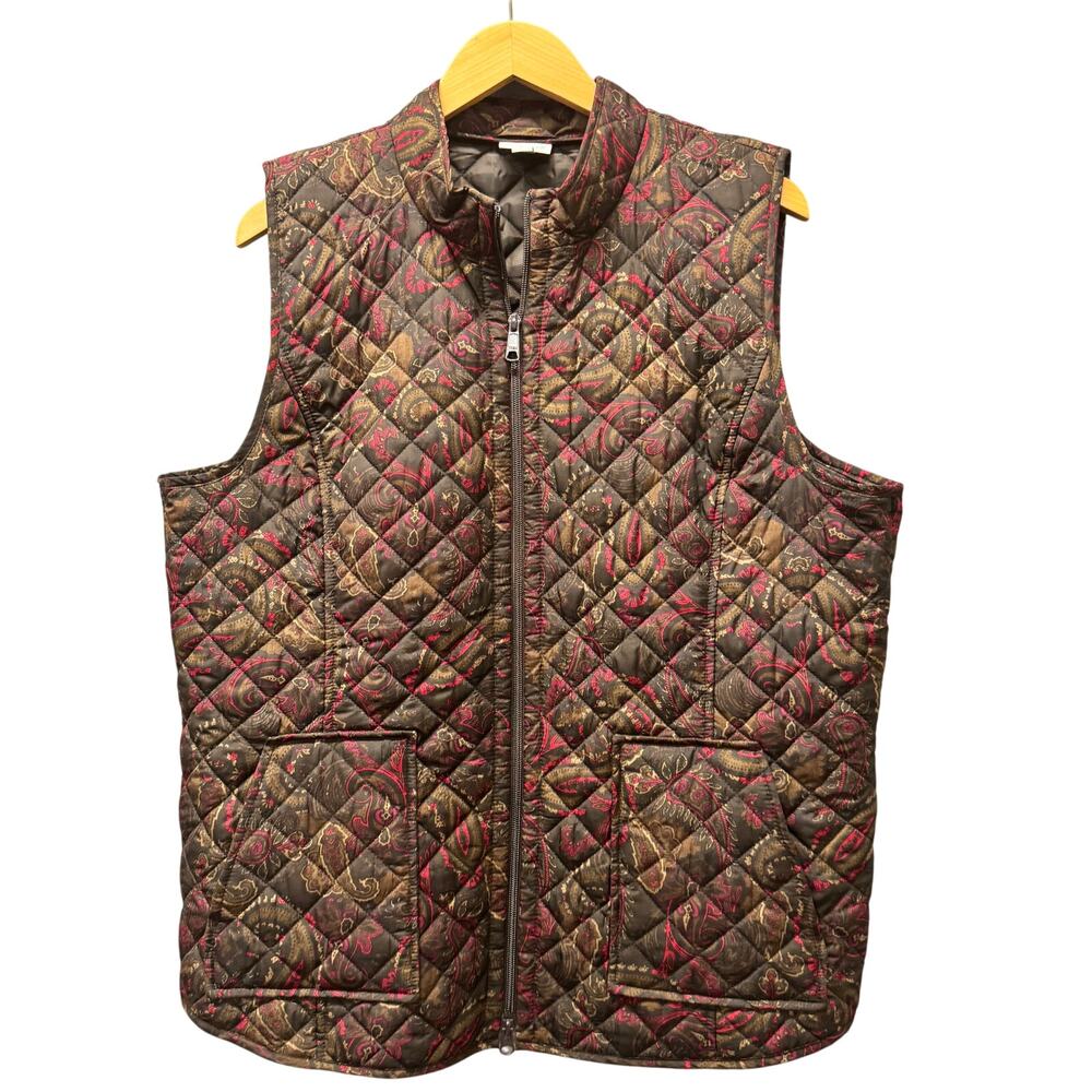 J Jill Jacket Womens XL Heritage Quilted Vest Brown Paisley + Pockets Outdoor